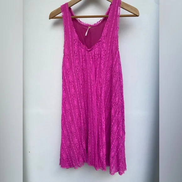 Free People | Dresses | Free People Hot Pink Lace Dress Size Xs | Poshmark
